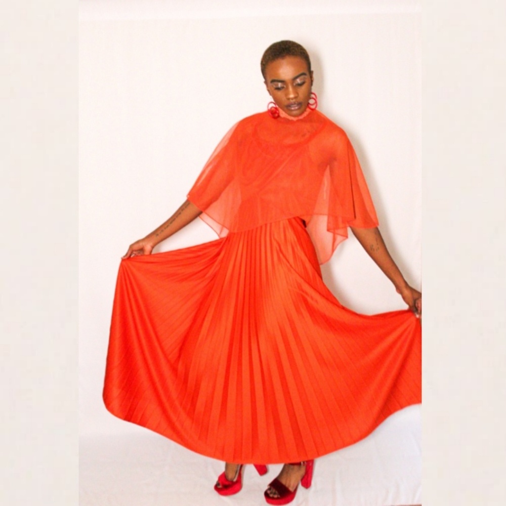 1970's Vintage Farrah Pleated Cocktail Dress